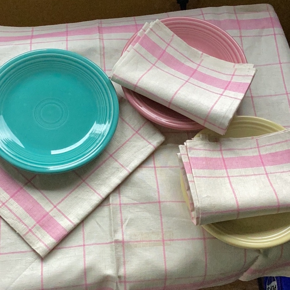 ⚜️ Linen/Cotton PINK/IVORY Cloth NAPKINS VINTAGE PRISTINE Set of 4 18 x 26 EVC